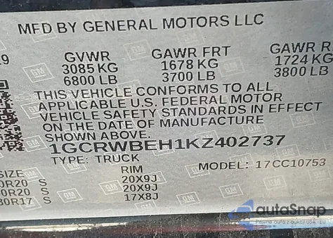 2019 Chevrolet Silverado 1500 Custom из США, поврежденный, VIN 1GCRWBEH1KZ402737